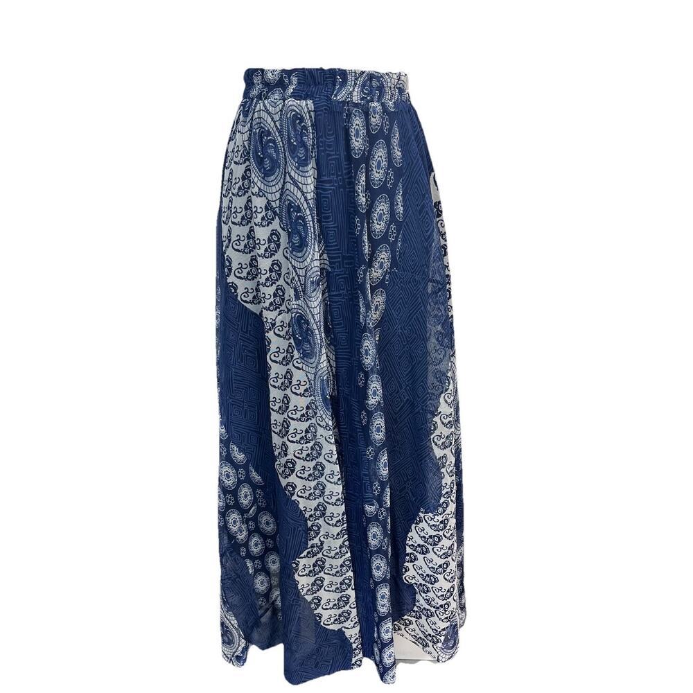Krazy Kat Skirt size Extra Large Navy Blue White Boho Peasant Prairie Modest